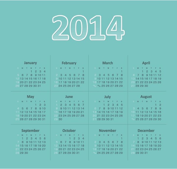 vector14 所有月份綠色日曆範本