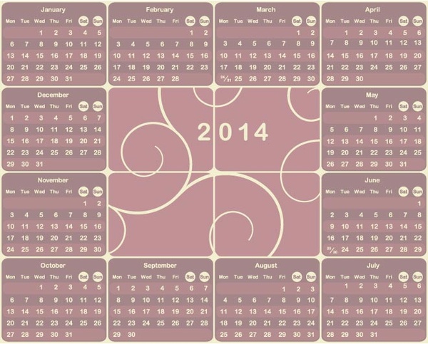 Vector14 European Calendar Template