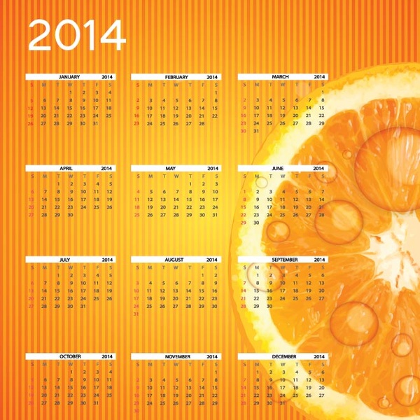 modelo de calendário laranja vector14