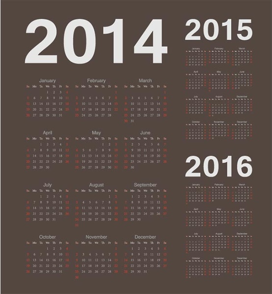 vector141516 tahun kalender template
