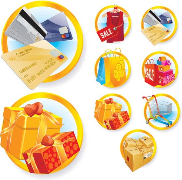 Vector 3d Glossy Shopping Icon Set