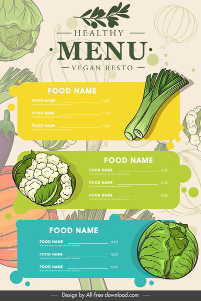vegane Menü-Cover-Vorlage klassisch handgezeichnete Gemüseskizze