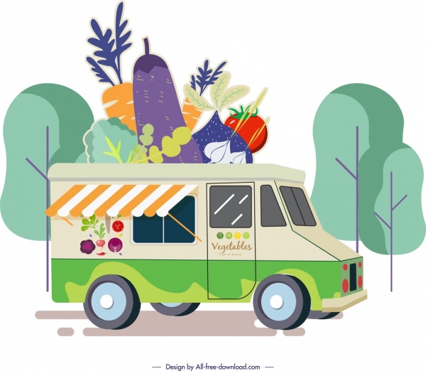 sebze reklam kamyon mağazası renkli karikatür kroki