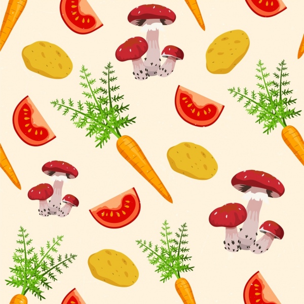 Fondo vegetal hongos tomate zanahoria iconos repitiendo decoracion