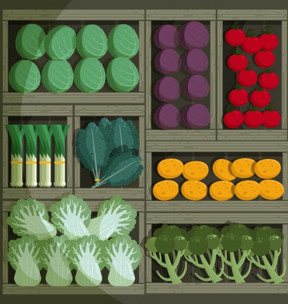야채 배경 나무 쟁반 디스플레이 아이콘 다채로운 클래식