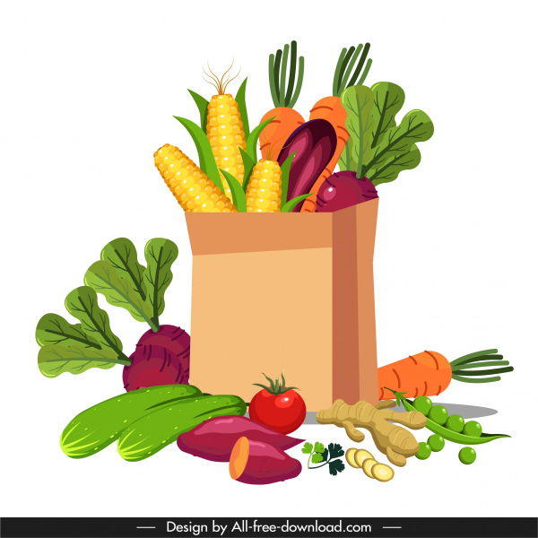 蔬菜成分背景彩色3D素描