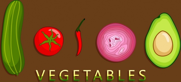 野菜原料背景の多色アイコン
