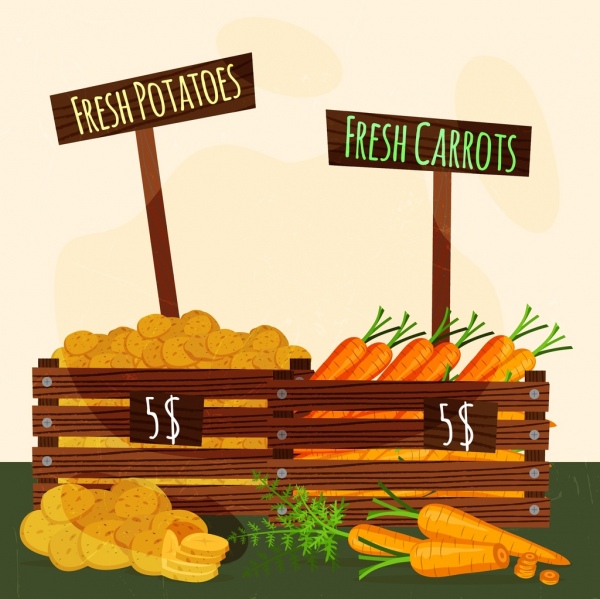 pommes de terre légumes carottes affichage publicitaire icônes