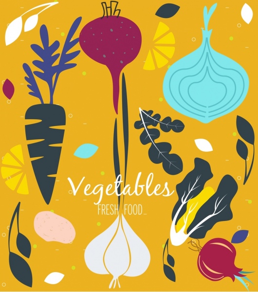 Gemüsehintergrund farbig klassische flache Skizze