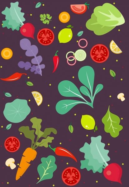 sayuran latar belakang ikon berwarna-warni hiasan