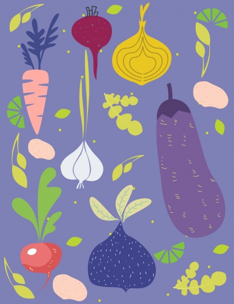 Multicolor decoração plana de fundo de legumes