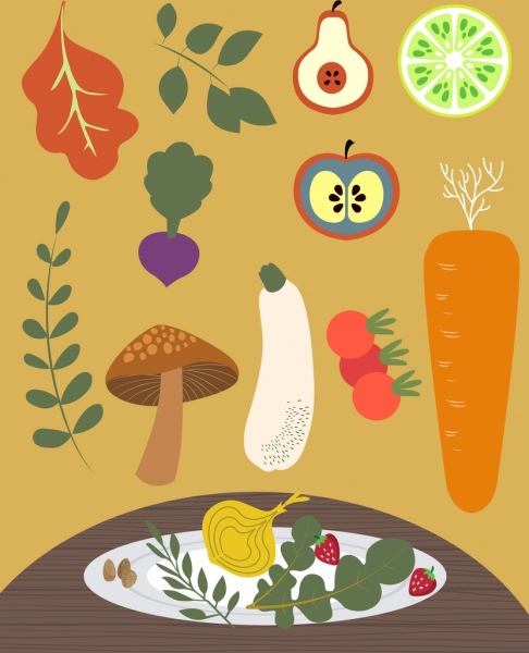 verduras alimentos diseño de elementos de una decoración clásica color