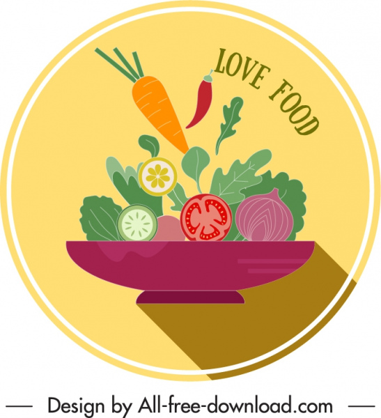 label makanan sayuran sketsa klasik datar berwarna-warni dinamis