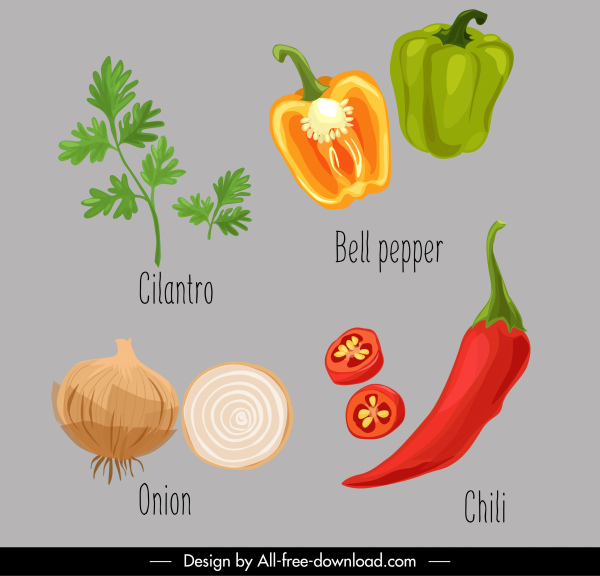 Gemüse-Symbole farbige klassische handgezeichnete Umriss