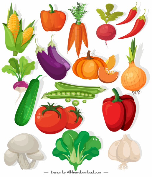iconos de verduras colorido diseño clásico