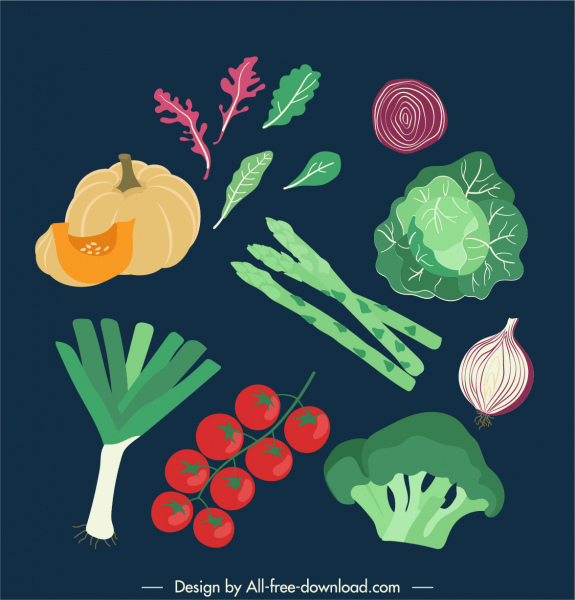 ikon sayuran warna-warni desain klasik sketsa handdrawn