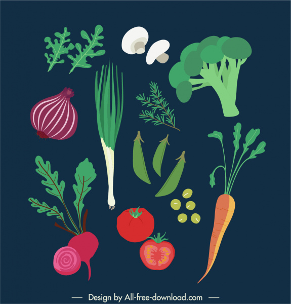 Gemüse Ikonen bunte flache klassische Skizze
