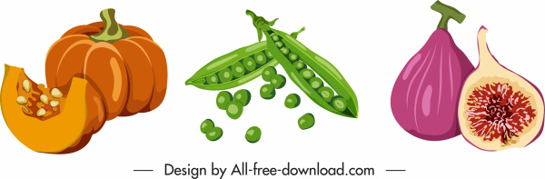sayuran ikon labu kacang Fig sketsa desain retro