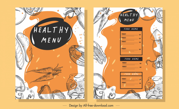menu warzyw szablon retro ręcznie rysowane szkic