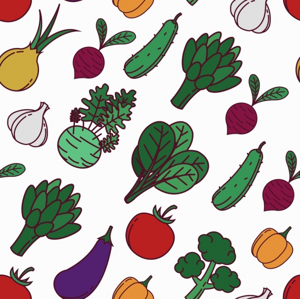 légumes motif coloré répétition icônes décor
