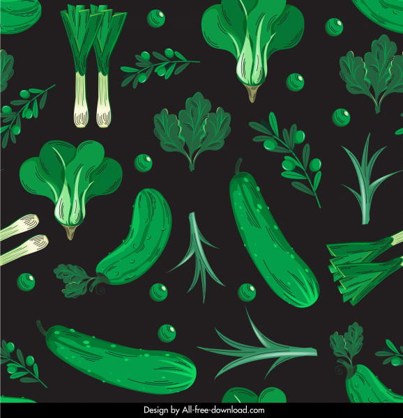 pola sayuran dekorasi hijau gelap desain klasik