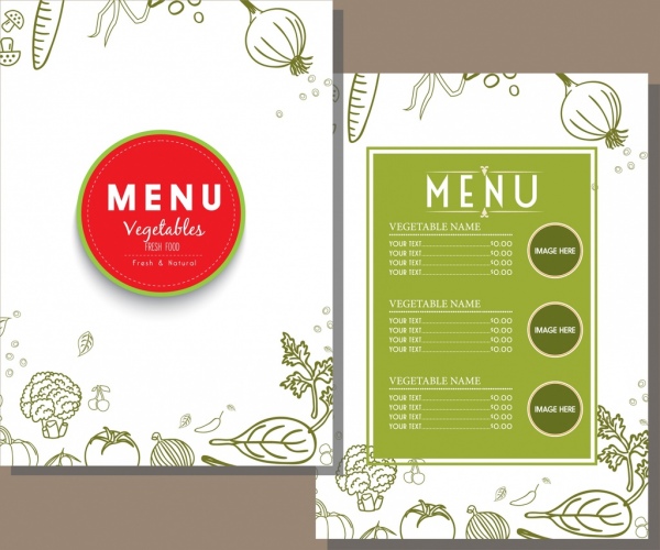 素食菜单模板绿色装饰一手拉素描
