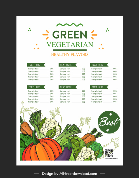 template menu vegetarian ikon sayuran dekorasi handdrawn klasik