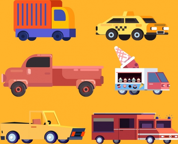 Fahrzeugtypen Symbole farbige Auto design cartoon