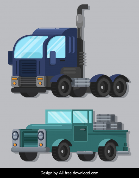 veículos ícones projeto colorido de van de reboque