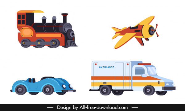 iconos de vehículos tren dibujo de avión coche ambulancia