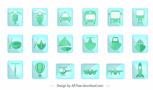 Vehicles Tags Collection Simple Green Flat Design