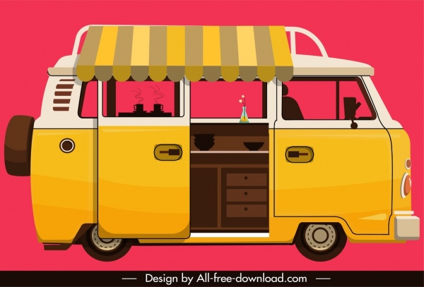 ikon bus vendor sketsa klasik kuning