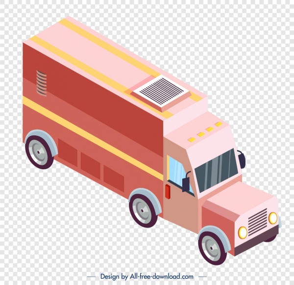 vendor truk ikon merah muda sketsa 3D