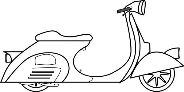 ilustrasi vektor vespa scooter dalam warna hitam dan putih