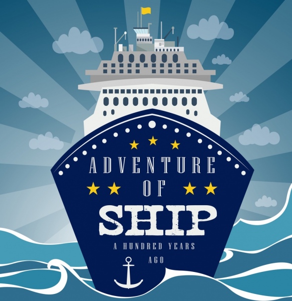 Viaje de barco buque iconos de decoracion publicidad rayos de mar