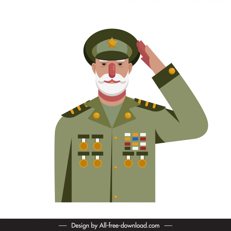 veterano icono saludo gesto elegante dibujo animado plano boceto