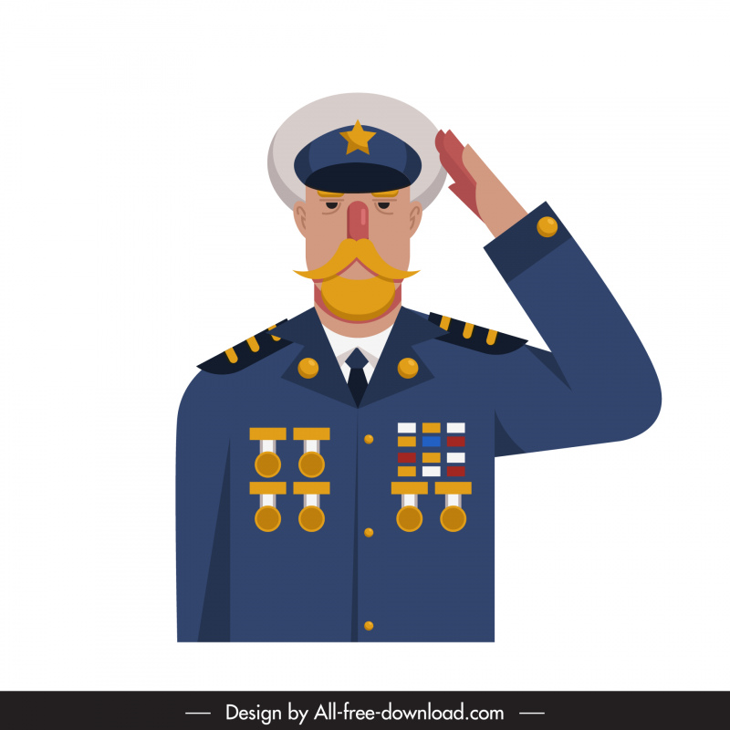 ícone veterano saudar o velho homem esboço elegante uniforme desenho animado