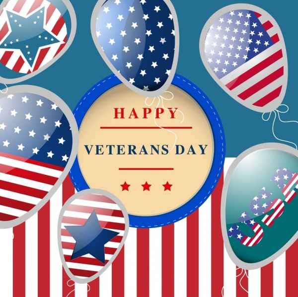 veterans day banner palloncino usa bandiere icone decorazione