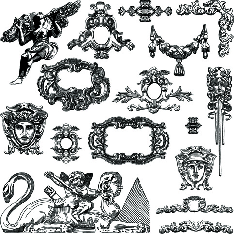 декоративные элементы в викторианском стиле векторной графики