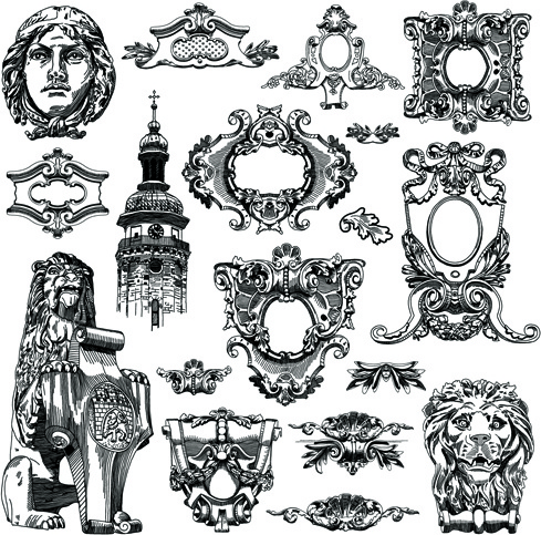 elementos decorativos de estilo victoriano gráficos vectoriales 3