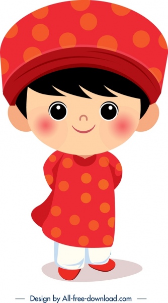 personaje de dibujos animados de lindo niño de Vietnam ropas tradicionales plantilla