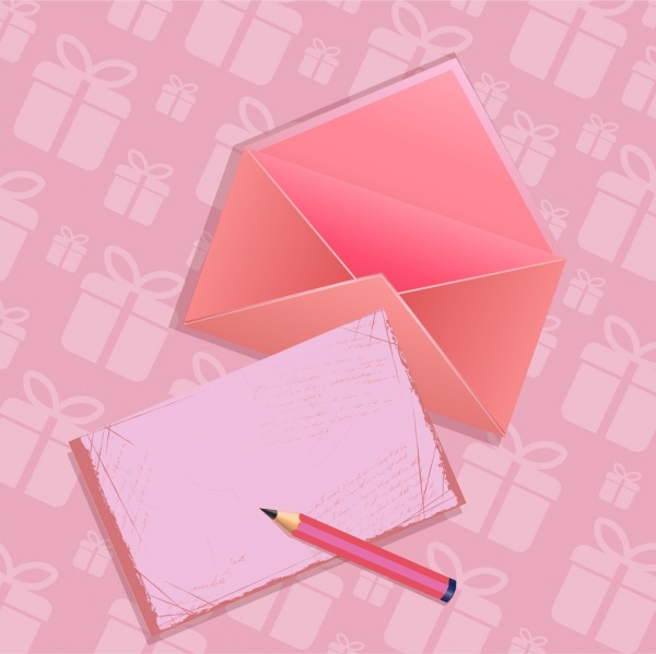 ícone de envelope vinheta presente fundo rosa decoração