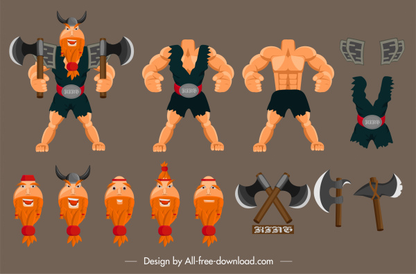 Viking knight design elements body components boceto de armas