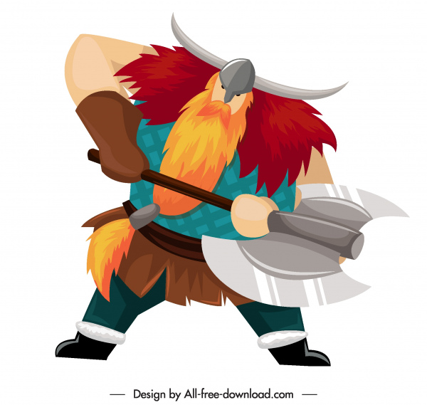 Viking knight biểu tượng rìu vũ khí phác họa nhân vật hoạt hình