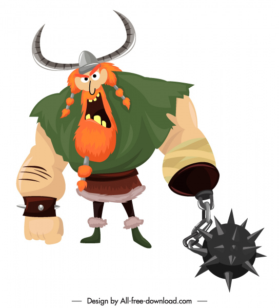 Viking knight ikon kartun berwarna karakter sketsa