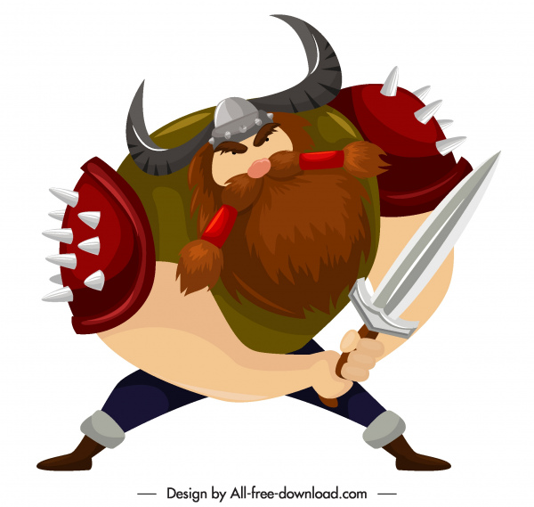 Viking biểu tượng Hiệp sĩ kiếm vũ khí phác họa nhân vật hoạt hình
