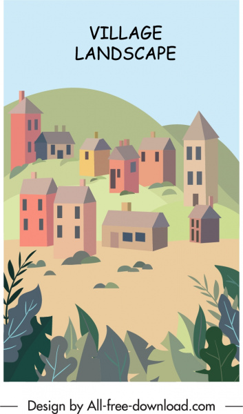 마을 풍경 그림 다채로운 고전적인 장식 집 스케치
