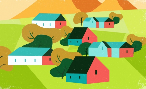 قرية اللوحة 3d تصميم ريترو متعددة الألوان