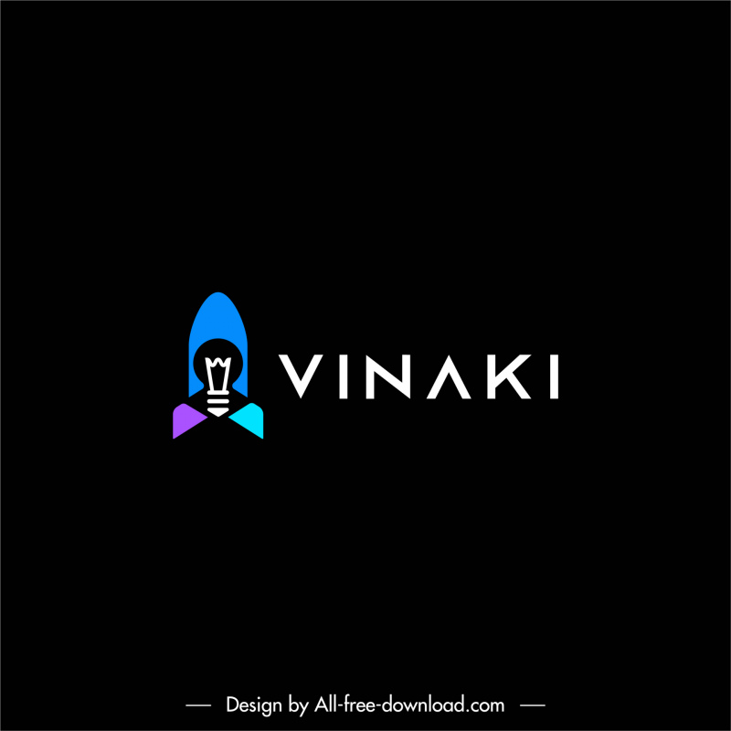 logotipo vinaki sobre startups criativas nave espacial lâmpada textos forma