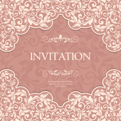 kartu undangan pink vintag dengan floral vector